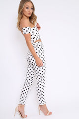White Polka Dot Bardot and Trousers Co-ord Set - Jorgina-Co-ords