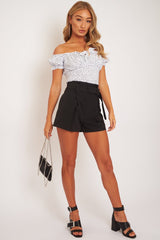 White Polka Dot Bow Detail Milkmaid Top - Freja-Tops