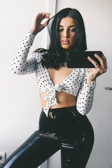 White Polka Dot Crop Tie Top - Abeer-Crop Tops