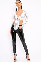 White Polka Dot Crop Tie Top - Abeer-Crop Tops
