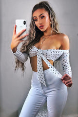 White Polka Dot Crop Tie Top - Abeer-Crop Tops