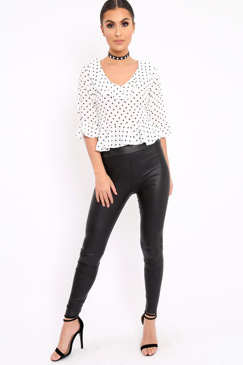 White Polka Dot Crop Top - Alixandra-Crop Tops