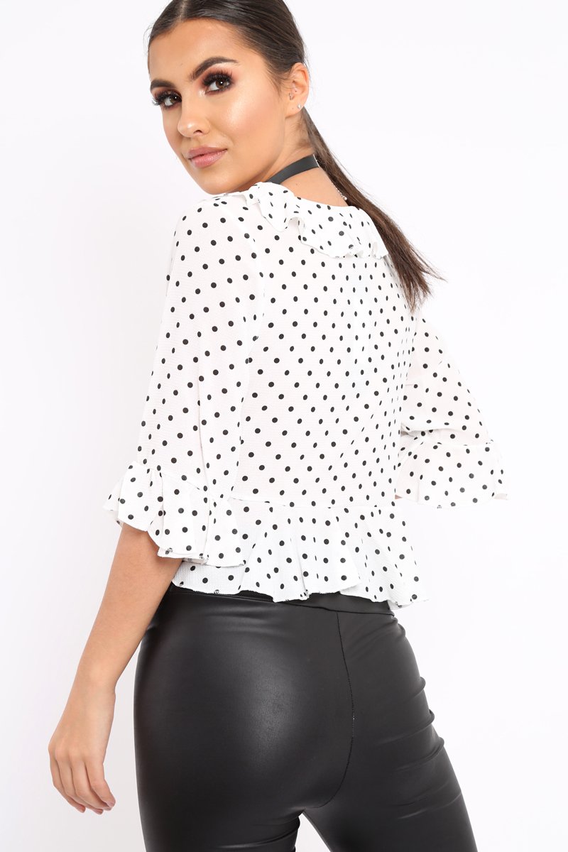 White Polka Dot Crop Top - Alixandra-Crop Tops