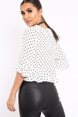White Polka Dot Crop Top - Alixandra-Crop Tops