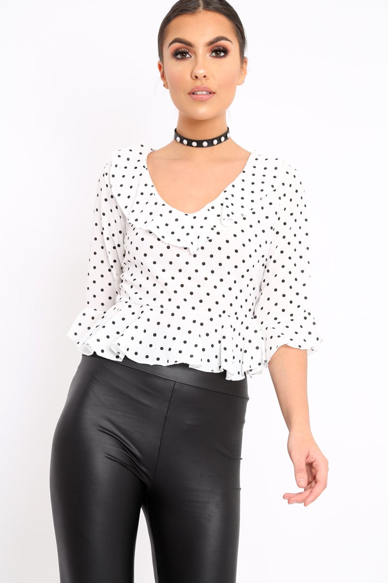 White Polka Dot Crop Top - Alixandra-Crop Tops