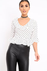 White Polka Dot Crop Top - Alixandra-Crop Tops