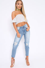 White Polka Dot Crop Top - Sanari-Tops