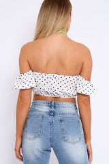 White Polka Dot Crop Top - Sanari-Tops
