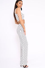 White Polka Dot Crop Top and Trousers Co-ord Set - Kimmy-Co-ords
