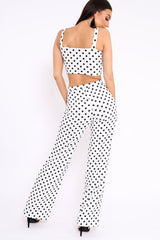 White Polka Dot Crop Top and Trousers Co-ord Set - Kimmy-Co-ords