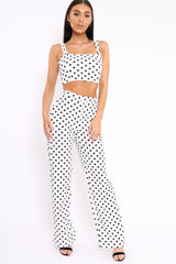 White Polka Dot Crop Top and Trousers Co-ord Set - Kimmy-Co-ords
