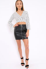 White Polka Dot Flare Sleeve Crop Top - Eshe-Crop Tops