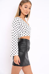 White Polka Dot Flare Sleeve Crop Top - Eshe-Crop Tops