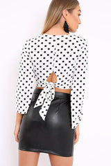 White Polka Dot Flare Sleeve Crop Top - Eshe-Crop Tops