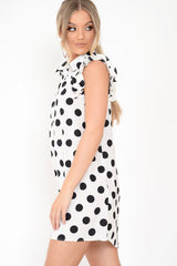 White Polka Dot Frill Shirt Dress - Baylin-Dresses