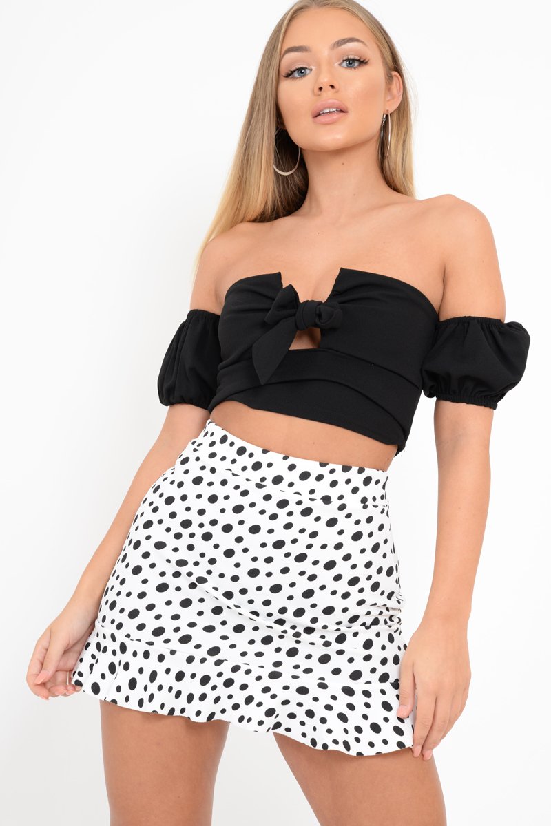 White Polka Dot Frill Skirt - Colbie-Skirts