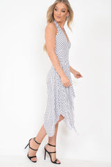 White Polka Dot Halterneck Tiered Hem Dress - Cailie-Dresses