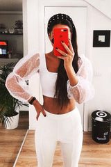 White Polka Dot Organza Sleeve Crop Top - Bianca-Crop Tops