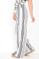 White Polka Dot Paper Bag Wide Leg Trousers - Aadhya-Trousers