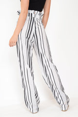 White Polka Dot Paper Bag Wide Leg Trousers - Aadhya-Trousers