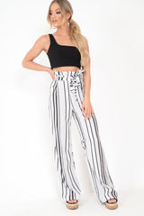 White Polka Dot Paper Bag Wide Leg Trousers - Aadhya-Trousers