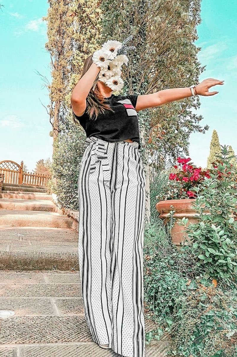 White Polka Dot Paper Bag Wide Leg Trousers - Aadhya-Trousers
