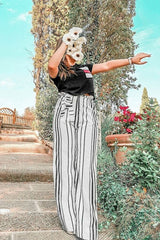 White Polka Dot Paper Bag Wide Leg Trousers - Aadhya-Trousers