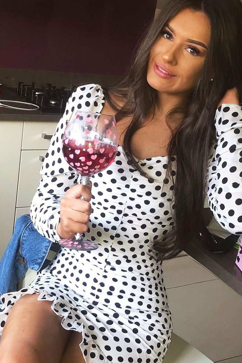 White Polka Dot Ruched Milkmaid Dress - Neave-Dresses
