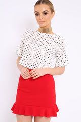White Polka Dot Ruffle Crop Top - Ivie-Crop Tops