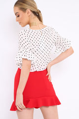 White Polka Dot Ruffle Crop Top - Ivie-Crop Tops