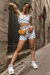 White Polka Dot Ruffle Trim Shorts And Bralet Co-Ord - Yara-Co-ords