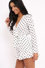 White Polka Dot Tie Front Playsuit - Jem-Playsuits