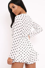 White Polka Dot Tie Front Playsuit - Jem-Playsuits