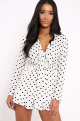 White Polka Dot Tie Front Playsuit - Jem-Playsuits