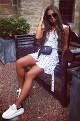 White Polka Dot Wrap Over Frill Dress - Wisdom-Dresses