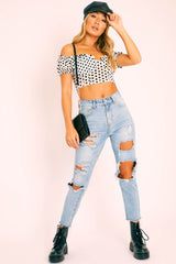 White Polka Mesh Milkmaid Crop Top - Rosa-Crop Tops