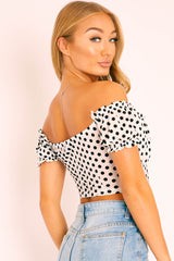 White Polka Mesh Milkmaid Crop Top - Rosa-Crop Tops