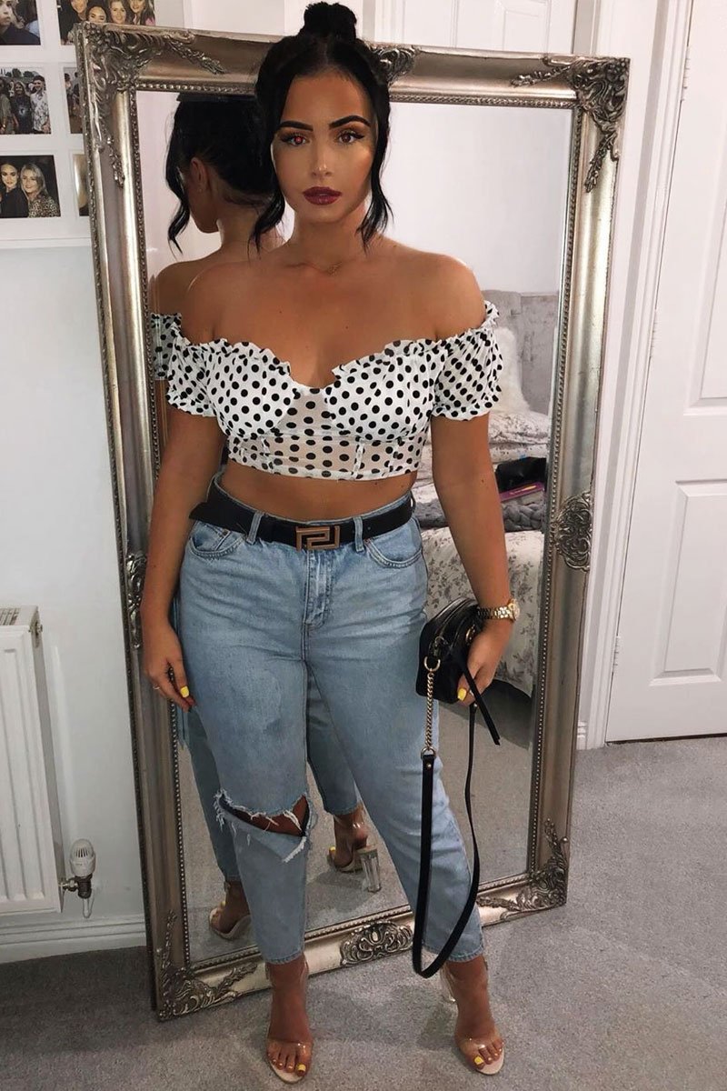 White Polka Mesh Milkmaid Crop Top - Rosa-Crop Tops