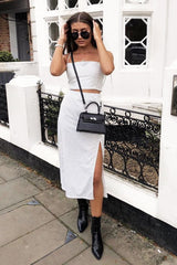 White Polka Midi Skirt and Crop Top Co-ord - Viktoriya-Co-ords