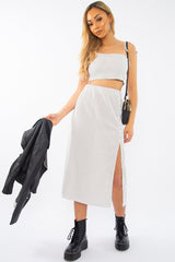 White Polka Midi Skirt and Crop Top Co-ord - Viktoriya-Co-ords