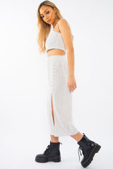 White Polka Midi Skirt and Crop Top Co-ord - Viktoriya-Co-ords