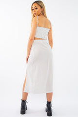 White Polka Midi Skirt and Crop Top Co-ord - Viktoriya-Co-ords