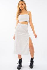 White Polka Midi Skirt and Crop Top Co-ord - Viktoriya-Co-ords