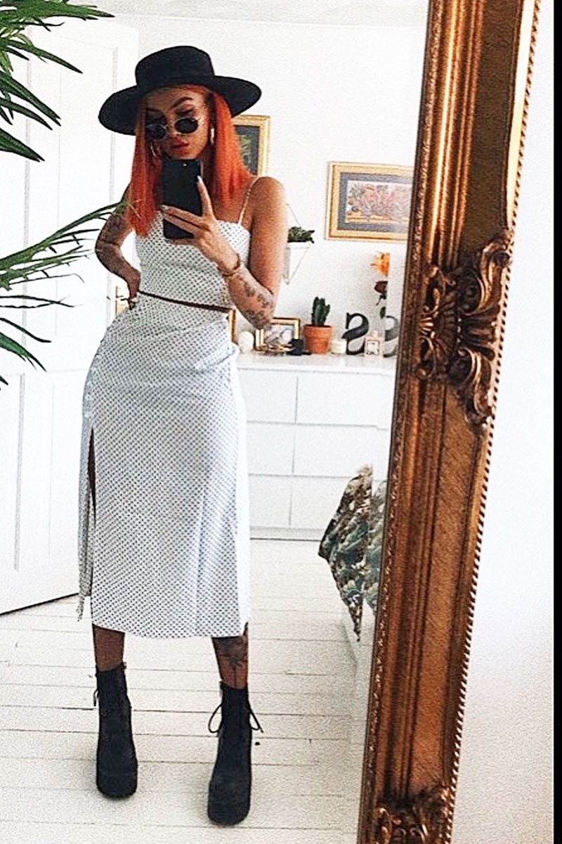 White Polka Midi Skirt and Crop Top Co-ord - Viktoriya-Co-ords