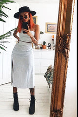 White Polka Midi Skirt and Crop Top Co-ord - Viktoriya-Co-ords