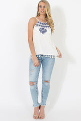 White Pom Pom Detail Top - Jada-Tops