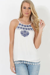 White Pom Pom Detail Top - Jada-Tops