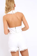 White Pom Pom Hem Shorts - Kenny-Shorts