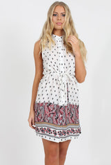 White Print Sleeveless Shirt - Britanny-Shirts