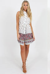 White Print Sleeveless Shirt - Britanny-Shirts